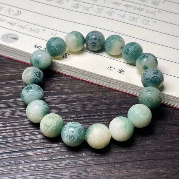 Imperial Green Carved Prayer Beads Bracelet