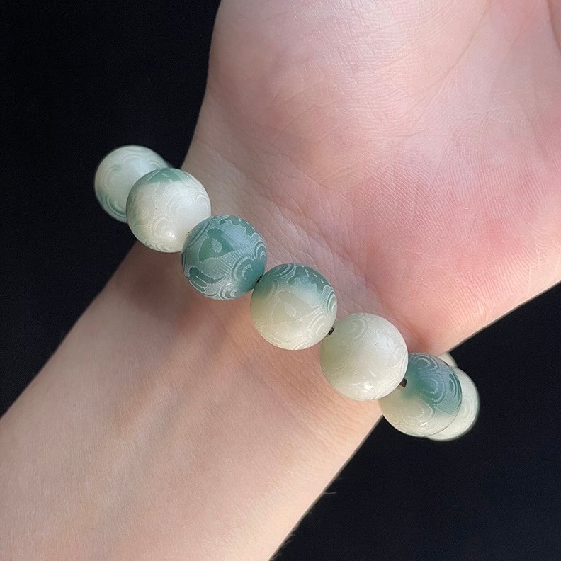 Imperial Green Carved Prayer Beads Bracelet - Image 4
